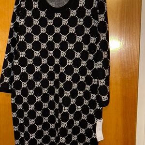 DKNY Black and White Logo Sweater Dress
